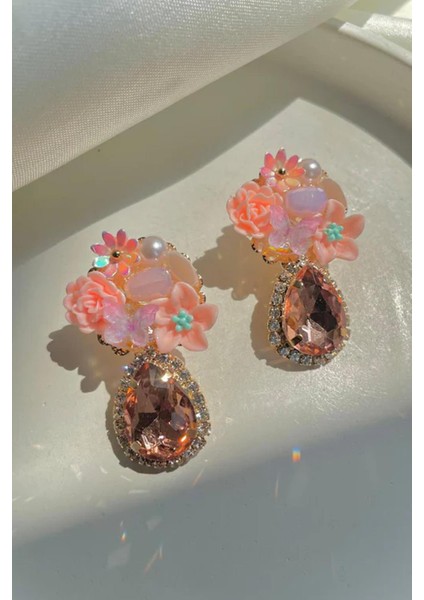 Peach Fantasy Taşlı Abiye Küpe fiyatları