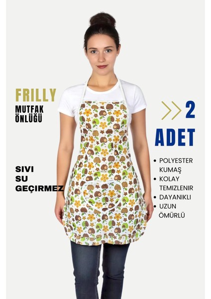 Frilly Ikili Paket Mutfak Önlüğü Sıvı Geçirmez Su Geçirmez Mutfak Önlüğü