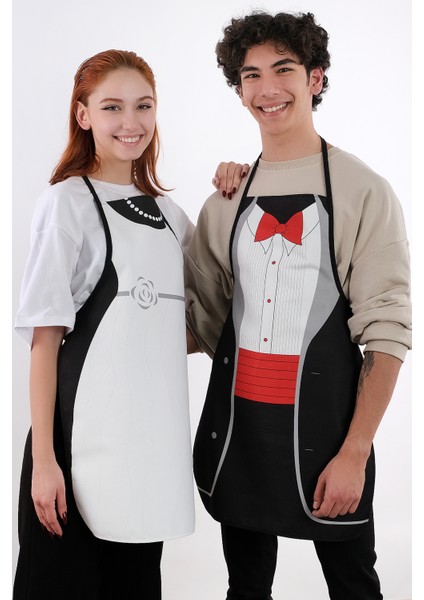 Beautiful İkili Önlük Sıvı Geçirmez Mutfak Önlüğü Gelin&damat- 50 x 70 cm