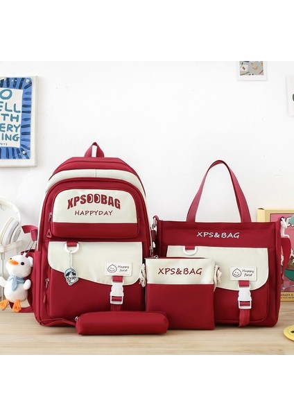 2024 Yeni Ilkokul Öğrencisi Dört Parçalı Okul Çantası Kadın Kore Versiyonu Ortaokul Öğrencisi Lise Öğrencisi Büyük Kapasiteli Sırt Çantası (Yurt Dışından)