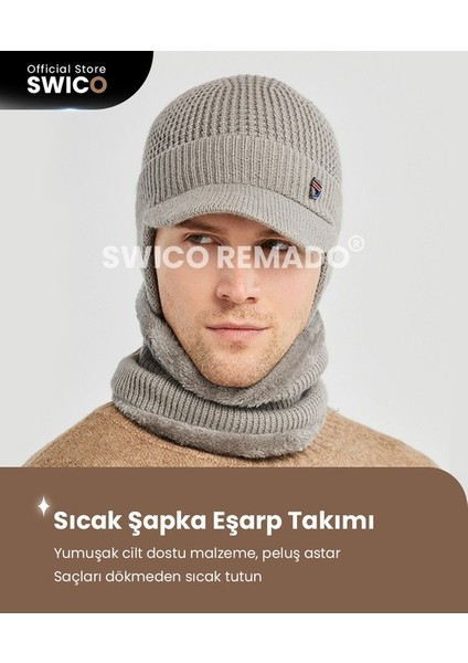 Erkek Kışlık Şapka Takımı - Koyu Gri (Yurt Dışından)