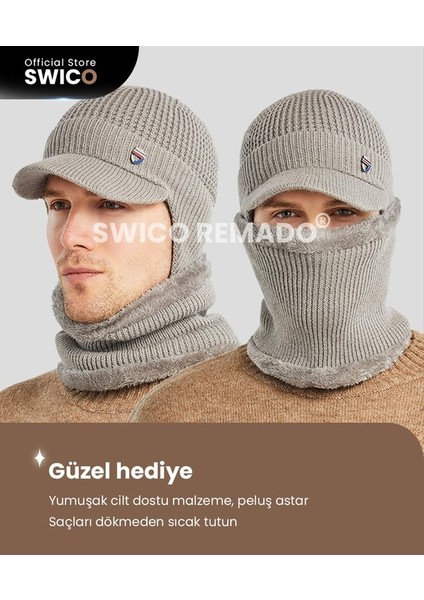 Erkek Kışlık Şapka Takımı - Koyu Gri (Yurt Dışından)