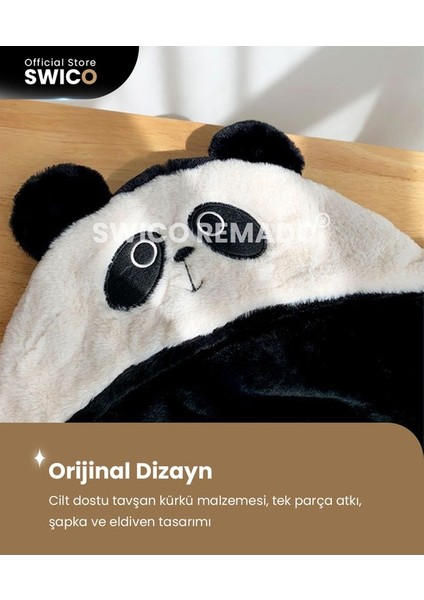 Çocuklar Için Sevimli Kış Kapşonlu Şapka Eşarp - Siyah (Yurt Dışından)