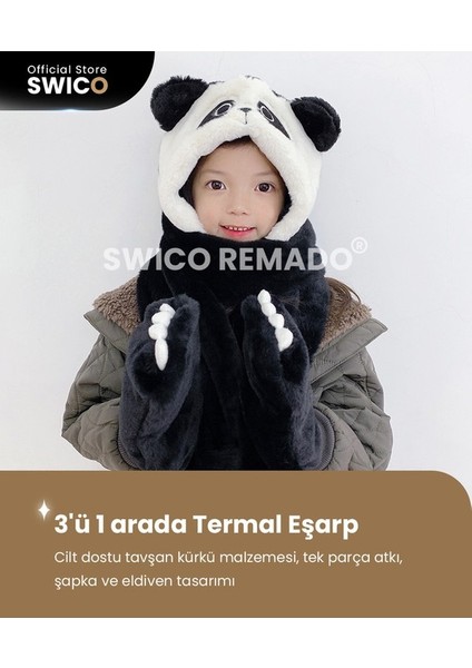 Çocuklar Için Sevimli Kış Kapşonlu Şapka Eşarp - Siyah (Yurt Dışından)