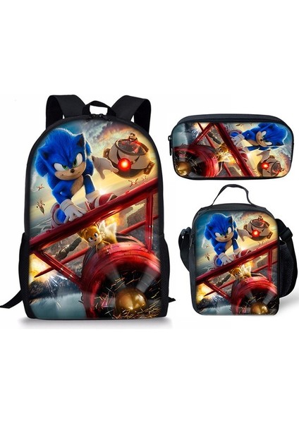 Yeni Sonic Sırt Çantası Sonic2 Öğrenci Okul Çantası Çocuk Yemek Çantası Kalem Kutusu Üç Adet (Yurt Dışından)