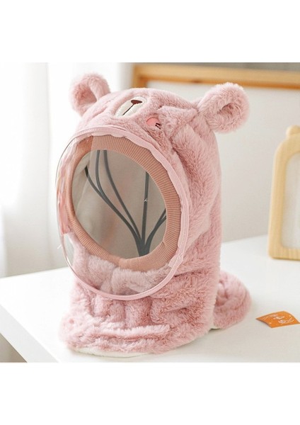 Çocuklar Için Sevimli Kış Kapşonlu Şapka Eşarp - Beyaz (Yurt Dışından)