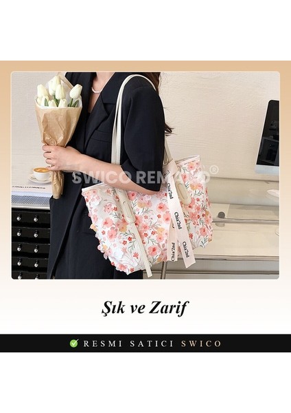 Kadınlar Için Büyük Kapasiteli Şık Çiçek Baskılı Omuz Çantası Tote Çanta (Yurt Dışından) modelleri