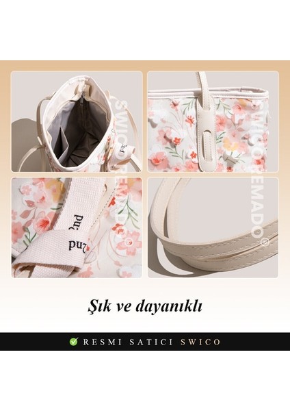 Kadınlar Için Büyük Kapasiteli Şık Çiçek Baskılı Omuz Çantası Tote Çanta (Yurt Dışından) indirimleri
