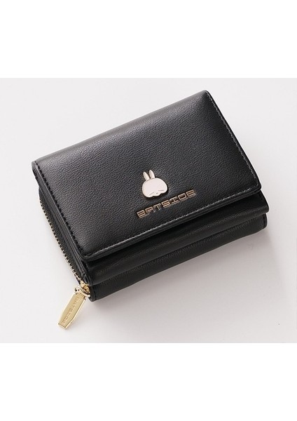 Kare Kadın Cüzdan Üç Katlı Çok Fonksiyonlu Kart Tutucu Toka Fermuarlı Karikatür Bozuk Para Cüzdanı (Yurt Dışından)