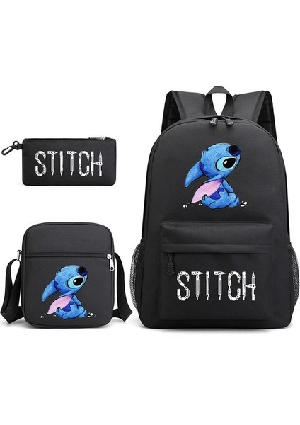 Lilo ve Stitch Üç Parçalı Okul Çantası Karikatür Periferik Baskılı Kanvas Sırt Çantası Öğrenci Rahat Çantası (Yurt Dışından)