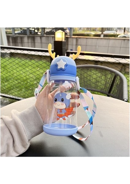Dmxtop 600ML Pipetli Çocuk Karikatür Su Şişesi - Mavi (Yurt Dışından)