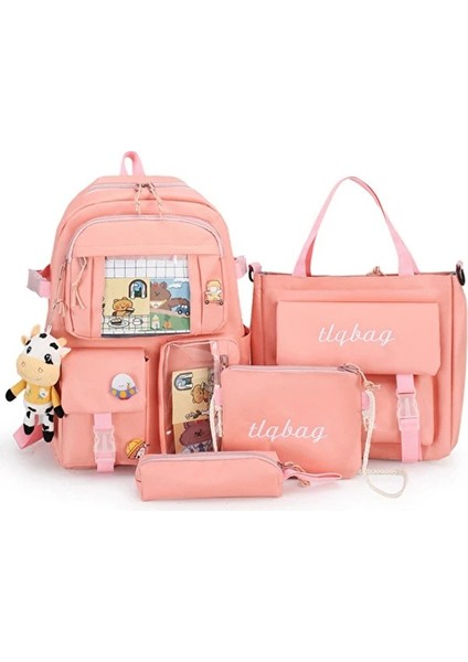 4 Parça Büyük Kapasiteli Okul Çantası Seti - Mavi (Yurt Dışından)