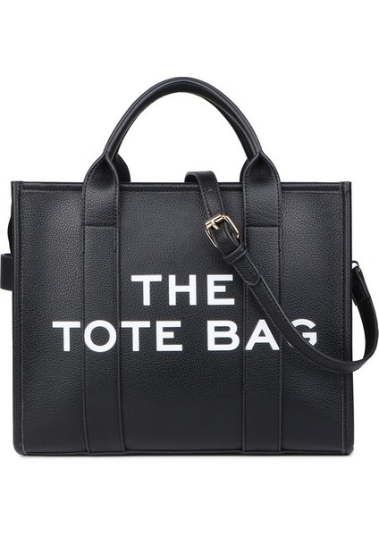 Büyük Kapasiteli Çanta Düz Renk Pu Mektup Tote Çanta Basit ve Rahat (Yurt Dışından)