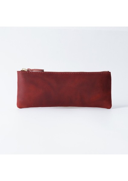 Hakiki Deri Fermuar Basit Küçük Kalem Kutusu Erkekler ve Kadınlar Için Inek Derisi Kalem Kutusu (Yurt Dışından)