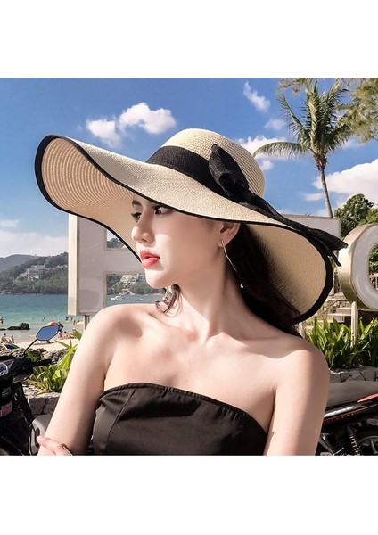 Egzotik Büyük Kenarlı Plaj Hasır Şapka Kadın Güneş Koruyucu Şapka (Yurt Dışından) indirimleri