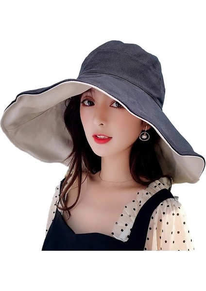 Büyük Boy Kenarlı Kova Şapka Katlanabilir Moda Plaj Şapkası (Yurt Dışından)
