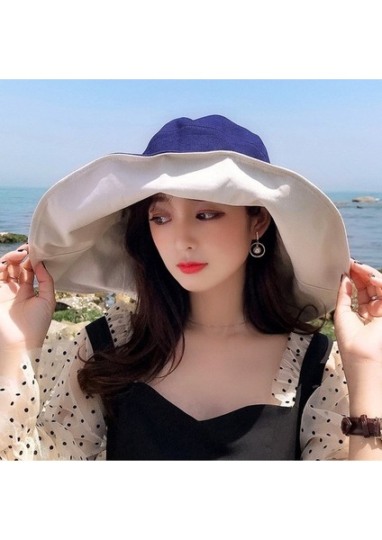 Büyük Boy Kenarlı Kova Şapka Katlanabilir Moda Plaj Şapkası (Yurt Dışından) fırsatları