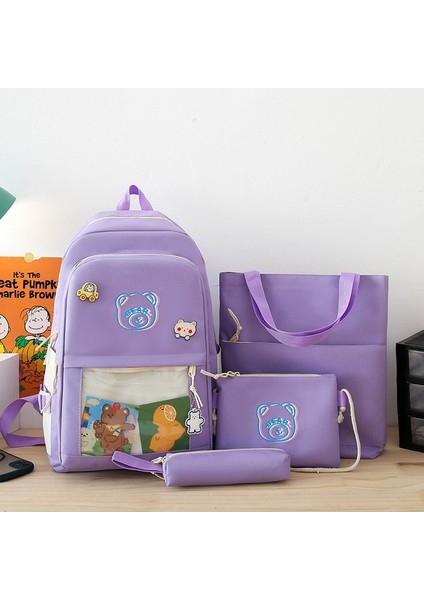 Yeni Uni Beş Parçalı Pratik Sırt Çantası Harajuku Öğrenci Düz Renk Okul Çantasının Kore Versiyonu Büyük Kapasiteli Moda Okul Sırt Çantası (Yurt Dışından)