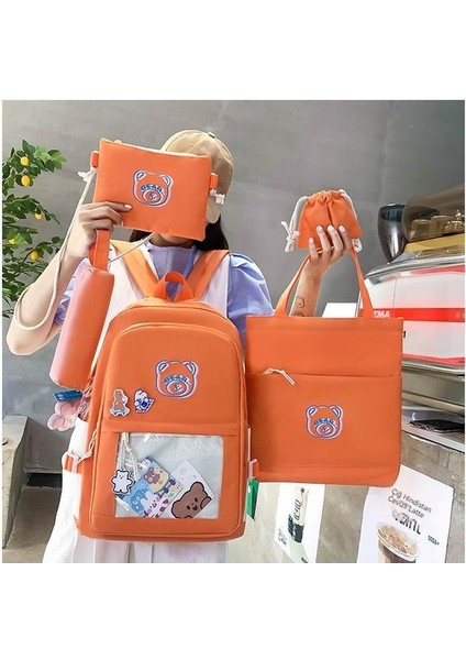 Yeni Uni Beş Parçalı Pratik Sırt Çantası Harajuku Öğrenci Düz Renk Okul Çantasının Kore Versiyonu Büyük Kapasiteli Moda Okul Sırt Çantası (Yurt Dışından) fiyatları