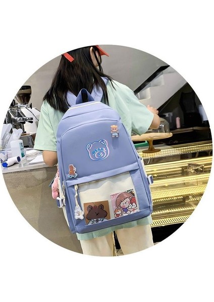 Yeni Uni Beş Parçalı Pratik Sırt Çantası Harajuku Öğrenci Düz Renk Okul Çantasının Kore Versiyonu Büyük Kapasiteli Moda Okul Sırt Çantası (Yurt Dışından) modelleri