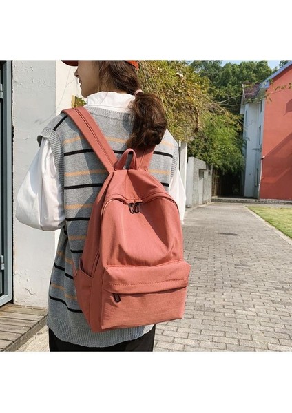 Yeni Uni Kore Versiyonu Büyük Kapasiteli Açık Seyahat Okul Çantası Düz Renk Naylon Pratik Sırt Çantası Kolej Rüzgar Okul Sırt Çantası (Yurt Dışından)