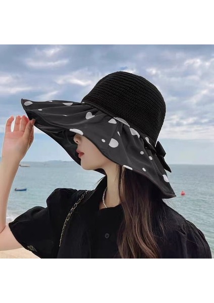 Siyah Tutkal Yüz Koruyucu Uv Koruması Bayanlar Büyük Kenarlı Şapka (Yurt Dışından) fırsatları