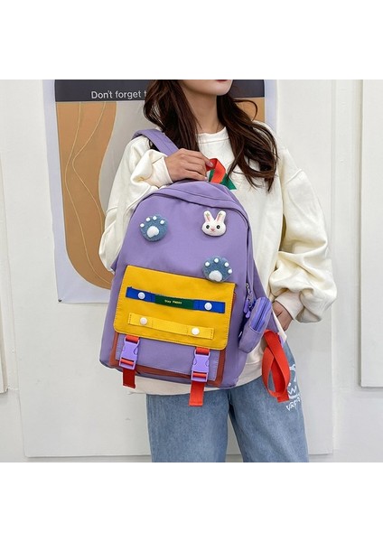 Ins Küçük Taze Kontrast Renkli Sırt Çantası Yeni Kore Versiyonu Kızlar ve Çocuklar Için Yeni Moda Trendi Okul Sırt Çantası Büyük Kapasiteli Kanvas Okul Çantası (Yurt Dışından) modelleri