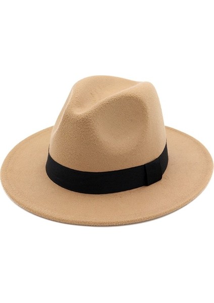 Ilkbahar, Sonbahar ve Kış Taklidi Keçe Büyük Kenarlı Şapka Ingiliz Retro Yün Silindir Şapka Caz Şapka (Yurt Dışından)