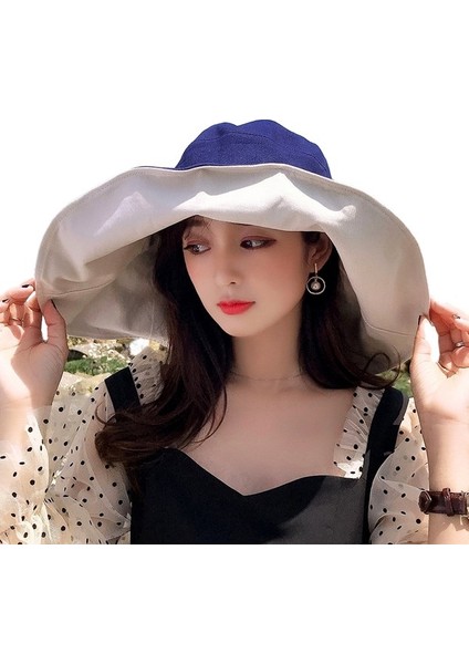 Büyük Boy Kenarlı Kova Şapka Katlanabilir Moda Plaj Şapkası (Yurt Dışından)