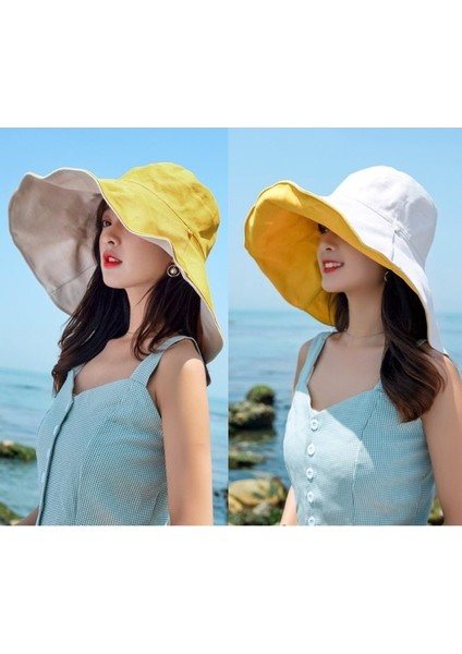 Büyük Boy Kenarlı Kova Şapka Katlanabilir Moda Plaj Şapkası (Yurt Dışından) fiyatları