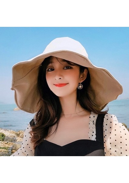 Büyük Boy Kenarlı Kova Şapka Katlanabilir Moda Plaj Şapkası (Yurt Dışından) indirimleri