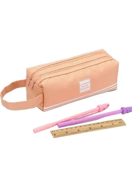 Yaratıcı Çift Katmanlı Büyük Kapasiteli Taşınabilir Kalem Çantası, Basit Oxford Kumaş Çift Fermuarlı Kalem Çantası, Kırtasiye Çantası, Kırtasiye Kutusu (Yurt Dışından)