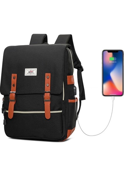 Erkek ve Kadın Aynı Stil Naylon Sırt Çantası USB Şarj Edilebilir Bilgisayar Sırt Çantası (Yurt Dışından)