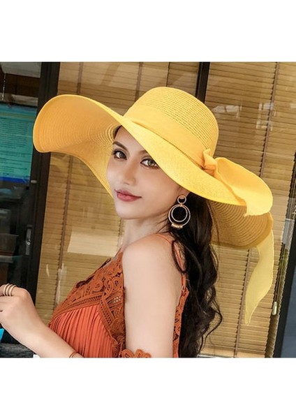 Egzotik Büyük Kenarlı Plaj Hasır Şapka Kadın Güneş Koruyucu Şapka (Yurt Dışından) fırsatları