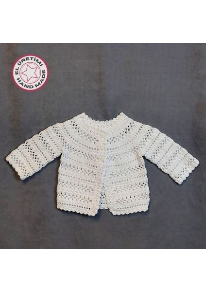 4701 El Örgüsü Koton Ip Kız Çocuk Beyaz Hırka- 0-6 Ay