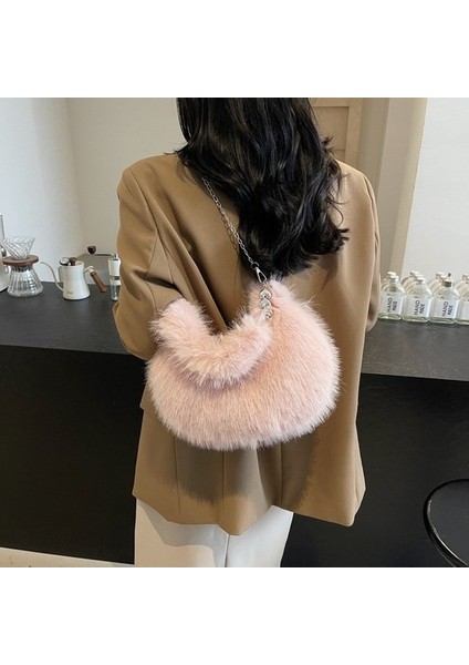 Sonbahar Yumuşak Peluş Küçük Süt Çantası 2024 Yeni Çanta Omuz Çantası Taşınabilir Işe Gidiş-Geliş Çok Yönlü Kürk Çanta Crossbody Çanta (Yurt Dışından)