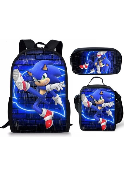 Sonic Sırt Çantası Sonic2 Öğrenci Okul Çantası Çocuk Yemek Çantası Kalem Kutusu Üç Parçalı Set (Yurt Dışından) fiyatları