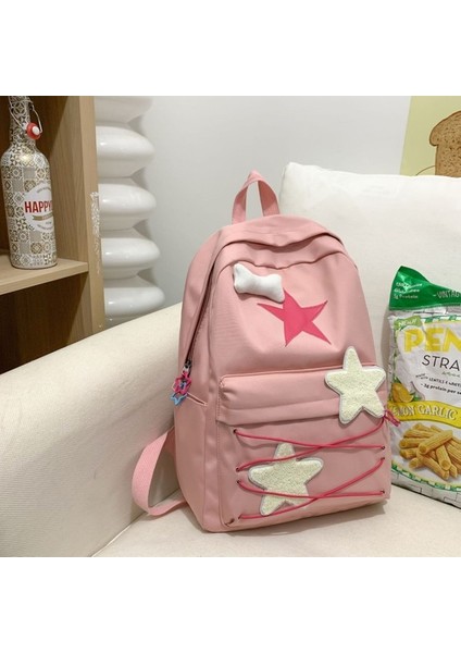Naylon Yıldız Kayış Okul Çantası Kadın Üniversite Öğrencisi Büyük Kapasiteli Rahat Çok Yönlü Trendy Sırt Çantası Sırt Çantası (Yurt Dışından)