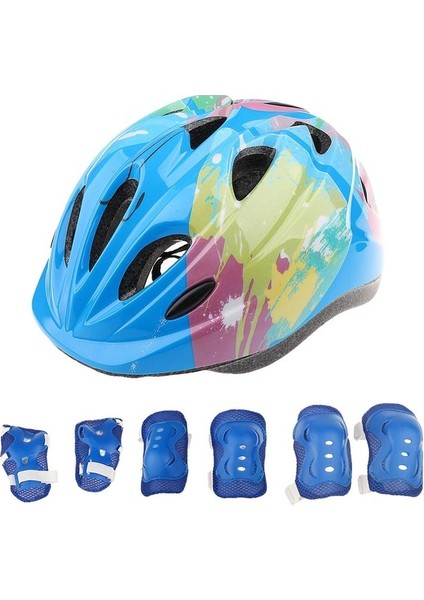 7 Adet Çocuk Paten Bisiklet Kask Ekipmanı Mavi (Yurt Dışından)