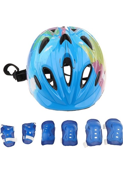 7 Adet Çocuk Paten Bisiklet Kask Ekipmanı Mavi (Yurt Dışından)