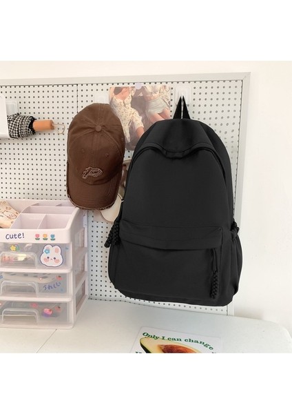 Retro Okul Çantası Kadın Kore Versiyonu Ortaokul Kız Lise Öğrencisi Büyük Kapasiteli Sırt Çantası Basit Düz Renk Sırt Çantası (Yurt Dışından)