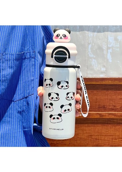 Kız ve Erkek Çocuklar Için Panda Çocuk Su Bardağı, Şık Görünümlü Çift Pipetli Termos Bardak (Yurt Dışından)