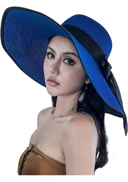 Egzotik Büyük Kenarlı Plaj Hasır Şapka Kadın Güneş Koruyucu Şapka (Yurt Dışından)