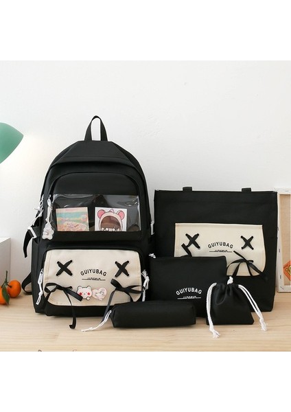 Yeni Uni Beş Parçalı Pratik Sırt Çantası Küçük Taze Papyon Okul Çantası Büyük Kapasiteli Modaya Uygun Okul Sırt Çantası (Yurt Dışından)