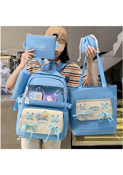 Yeni Uni Beş Parçalı Pratik Sırt Çantası Küçük Taze Papyon Okul Çantası Büyük Kapasiteli Modaya Uygun Okul Sırt Çantası (Yurt Dışından) fırsatları