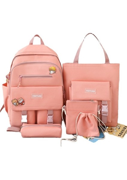 Yeni Pratik Sırt Çantası Beş Parçalı Okul Çantası Kadın Harajuku Renk Kontrastı Büyük Kapasiteli Okul Sırt Çantası Kore Versiyonu (Yurt Dışından)
