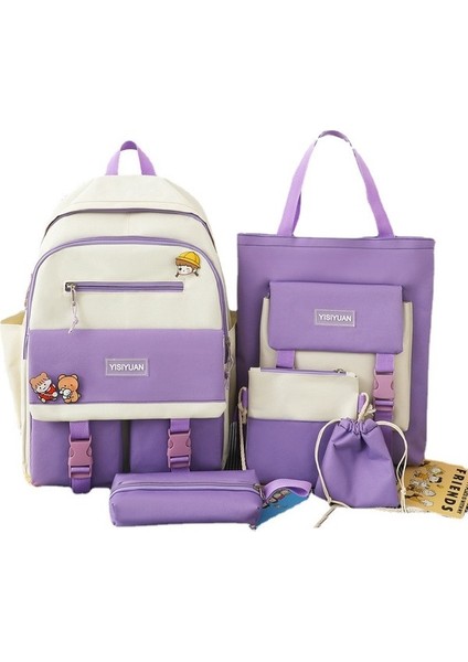 Yeni Pratik Sırt Çantası Beş Parçalı Okul Çantası Kadın Harajuku Renk Kontrastı Büyük Kapasiteli Okul Sırt Çantası Kore Versiyonu (Yurt Dışından) fiyatları