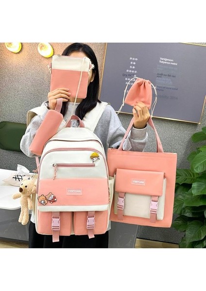 Yeni Pratik Sırt Çantası Beş Parçalı Okul Çantası Kadın Harajuku Renk Kontrastı Büyük Kapasiteli Okul Sırt Çantası Kore Versiyonu (Yurt Dışından) fiyatları