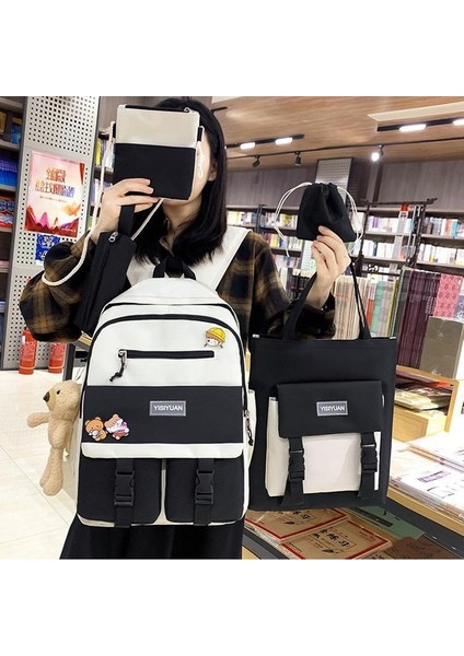 Yeni Pratik Sırt Çantası Beş Parçalı Okul Çantası Kadın Harajuku Renk Kontrastı Büyük Kapasiteli Okul Sırt Çantası Kore Versiyonu (Yurt Dışından) modelleri