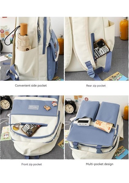 Yeni Pratik Sırt Çantası Beş Parçalı Okul Çantası Kadın Harajuku Renk Kontrastı Büyük Kapasiteli Okul Sırt Çantası Kore Versiyonu (Yurt Dışından) fırsatları